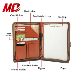 Brown Luxury Da Padfolio Danh Mục Đầu Tư Compendium Of Thư Mục Tập Tin Với A4 Thư Có Kích Thước Bằng Văn Bản Pad Dây Kéo