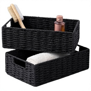 Panier de rangement pliable rectangulaire noir en jacinthe d'eau tressée, rustique, écologique, léger et polyvalent - Product Image 3