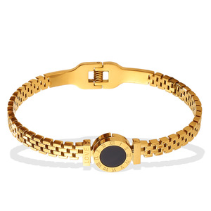 Bracelet manchette tendance en alliage de zinc avec chiffres romains dorés et boucle noire, bijou unisexe, cadeau SZ319BKG - Product Image 5