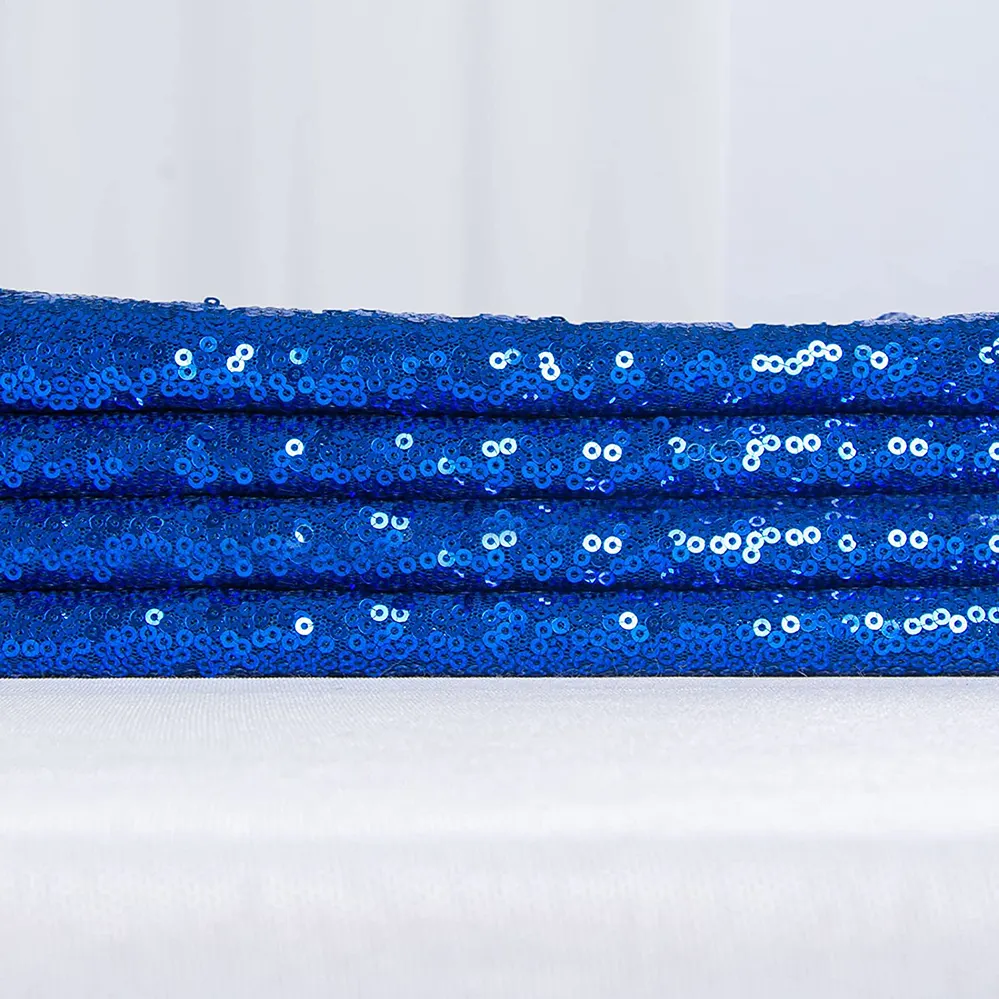 2023 New Design Fashion Embroidered Sequin Fabrics 3mm Royal Blue Shine Fabric