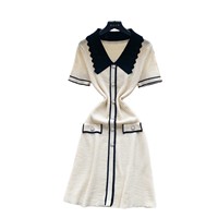 Robe Courte Décontractée et Élégante ZHEZHE Boutique Été 2025 pour Femme, Tricotée à Manches Courtes, Col Polo, Design Simple et Naturel