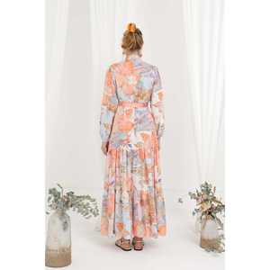 เดรสยาวพิมพ์ลายดอกไม้ คอจีน ทรงเอไลน์ ผ้าชีฟองสีส้ม ระบายอากาศได้ดี สำหรับผู้หญิง - Product Image 2