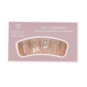 Venta caliente hecho a mano usable uñas personalizadas de gama alta Bowknot corazón Rhinestone brillo puntas pegatinas de uñas falsas - Product Image 5