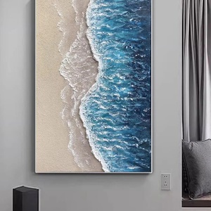Arte Mural 3D, Pintura Abstracta Azul Grande Pintada a Mano, Arte de Playa con Textura 3D, Pintura de Océano sobre Lienzo, Regalo para la Inauguración de una Casa - Product Image 4