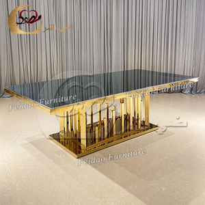Mesa de Comedor Rectangular de Lujo, Moderna, de Acero Inoxidable Dorado, con 8 Sillas, Personalizada para Uso en Hoteles - Product Image 6