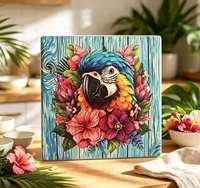Sous-plat en céramique à imprimé floral de perroquet tropical, résistant à la chaleur, pour la décoration de table, sous-plat pour plats chauds de cuisine