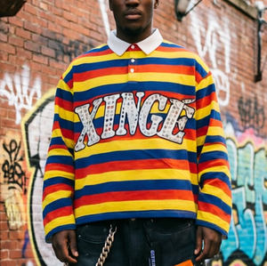 Manufacturer Custom Vintage Print Polo Shirt Men Boxy Fit Rugby Style Striped Thermal Cotton Casual Streetwear <b>Tshirt</b> Men - Product Image 4