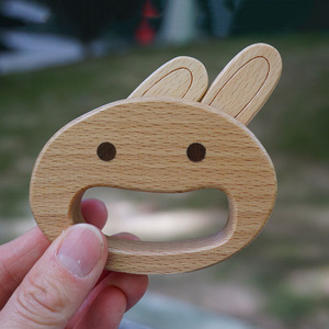 Wooden Inflatable Rabbit <strong>Rattle</strong> with Clear Sound to Exercise <strong>Baby</strong> Finger Grip Strength Toy - Product Image 2