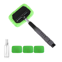 Brosse de nettoyage de pare-brise de voiture avec tampons en microfibre et manche extensible, kit essuie-glace pour vitres de voiture