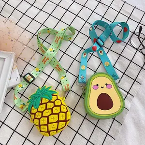 3D cartoon fruit avocado strawberry silicone bag girls purse for girls silicone kids handbags lanyard with coin bag