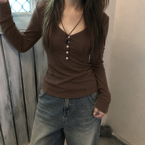 <b>Womens</b> Casual Solid Color Logo Knitted <b>Henley</b> Shirt Slim Fit Button Front Long Sleeve Basic Everyday <b>Top</b> Versatile Streetwear - Product Image 6