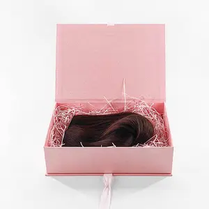 Luxe Populaire Aangepaste Logo Haarbundels Magnetische Papieren Doos Pruik Verpakking Haar Geschenkdoos