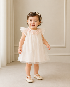 Elegant Baby <b>Girls</b>' Glitter <b>Gold</b> Tulle <b>Dress</b> with Handmade <b>Flower</b> Embellishments and Flutter Sleeves for Birthdays - Product Image 3