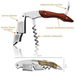 Tire-bouchon de sommelier en bois de rose personnalisé avec logo, vente en gros, coffret cadeau, ouvre-bouteille en bois pour vin - Product Image 4