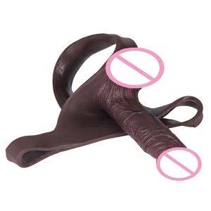 Wearable Black Color Realistic Hollow <b>Dildos</b> T-back Panty Strap on Silicone Penis Sleeve Extender Cock Enlarger Men Sex Toy - Product Image 5