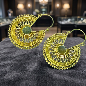 Wholesale Women's Bohemian Style Brass Labradorite Hoop Earring <b>Gypsy</b> Tribal Jewelry for Anniversary From Trusted Supplier - Product Image 2