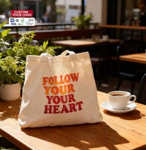Custom Printed Durable Reusable <b>Large</b> Capacity Cotton <b>Canvas</b> Grocery Shopping <b>Bags</b> Zipper Closure Eco-Friendly Handbags (Custom - Product Image 1