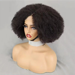 300% Density <strong>Afro</strong> Bouncy Short Hair <strong>Wig</strong> Black Women 4x4 Lace Closure Frontal Kinky Curly Grade 12A Virgin Human Hair Swiss Lace - Product Image 2
