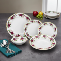 Service de table en porcelaine fine 24 pièces, ensemble de vaisselle en céramique avec détails dorés pour 6 personnes
