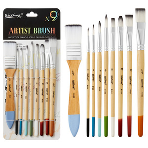 Ensemble de 9 pinceaux à manche en bois pour peinture artistique multifonctionnelle DIY, peinture murale, palette de peinture, craie à l'eau - Product Image 6