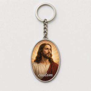 Porte-clés en alliage de zinc personnalisés en gros avec portrait religieux de Jésus, symboles d'églises, baptême, foi chrétienne, mission, souvenir - Product Image 2
