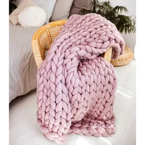 Home Decor Giant Yarn Hand Cable Crochet Chunky Chenille Knitted Braided Blanket Sensory Knit Throw Blanket