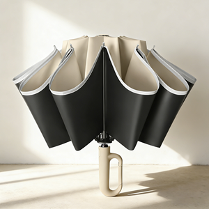 Parapluie pliant à 3 volets entièrement automatique avec sangle réfléchissante de sécurité, poignée à boucle de haute qualité et impression de logo - Product Image 3