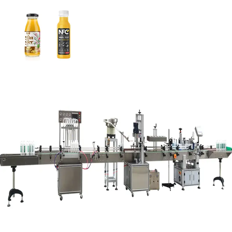 垂直8ノズル充填、キャップ、シール、ラベリング生産ラインジュース飲料洗剤油液体充填機
