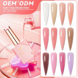 JTING Esmalte de Gel Multifunción 8 en 1, 12 Colores, Pegamento para Uñas, Base de Goma, Esmalte de Gel con 8 Efectos, Gel Constructor Vegano para Uñas - Product Image 1