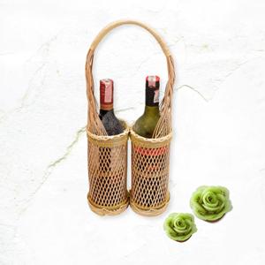 Porte-bouteille de vin en noix de coco tissé à la main du Vietnam, support naturel simple ou double pour bouteilles, panier d'emballage pour vin - Product Image 3