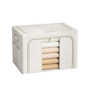 Boîte de rangement pliable en tissu coton-lin à <span class=keywords><strong>double</strong></span> porte avec poche latérale pour vêtements, jouets et organisation de la chambre à coucher - Product Image 1