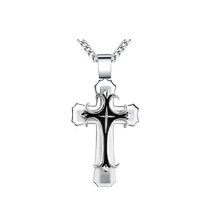 Bulk Sale Stainless Steel Cross Pendant Men's Large Cross Pendant with 24 Inch Curb Chain stainless steel cross pendant