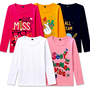 T-shirt à manches longues pour garçons et filles, en coton, imprimé, motifs variés, couleurs assorties, taille S M, vêtements pour enfants, mode, stock, vêtements du Bangladesh, t-shirts - Product Image 1