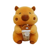 Boneka Kapibara Lucu Warna Cokelat dengan Teh Susu, Mainan Boneka Kapibara Isi Dakron, Hadiah untuk Anak-Anak