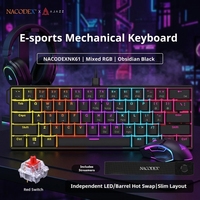 Teclado Mecánico Ajazz NK61 Mini de 61 Teclas, Intercambiable en Caliente, con Iluminación RGB Colorida, Tipo C, Cableado, para Computadora