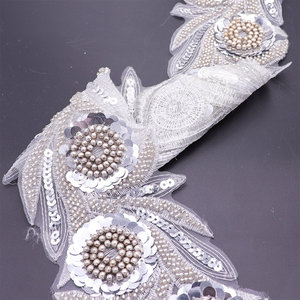 Số lượng lớn Máy Thêu Hoa Băng kim loại bạc màu Bridal ren TRIM với <span class=keywords><strong>sequin</strong></span> thêu lưới vải - Product Image 4