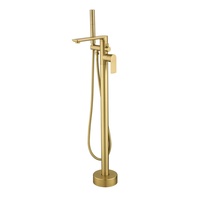 Robinet de baignoire autoportant en or brossé, à poser au sol, mitigeur avec douchette à main, base ronde, robinet de baignoire moderne