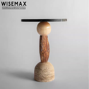 WISEMAX FURNITURE Table basse ronde en marbre travertin léger de luxe pour hôtel restaurant café Table d'appoint pour salon - Product Image 4