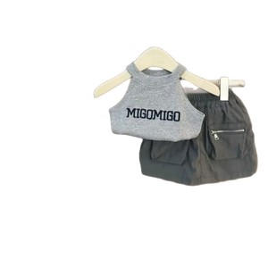 Girls Two Piece Set Halter Neck Letter Vest With Shorts Cotton Summer Outfit For Kids Fashionable Style - Product Image 5