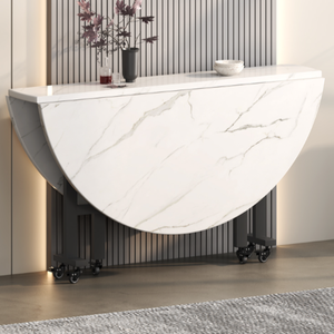 Mesa de jantar dobrável branca e moderna, alta qualidade, mármore redondo, mesa de jantar dobrável com centro rotativo - Product Image 1