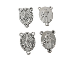 Pièce centrale Notre-Dame de Fatima et Padre Pio en métal argenté antique, accessoires religieux catholiques pour la fabrication de chapelets
