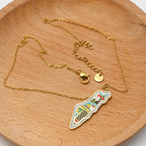 Collana con Ciondolo Personalizzato in Acciaio Inossidabile, Mappa Colorata della Palestina di Gerusalemme, Gioielli di Moda Araba Musulmana, Vendita all'Ingrosso - Product Image 4