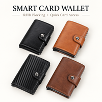 Portefeuille compact anti-RFID avec porte-cartes pop-up, étui en aluminium, fermeture à pression, 2 emplacements supplémentaires pour cartes, poche pour billets, pour hommes et femmes