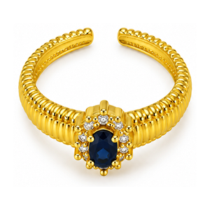 Anillo Ovalado de Zafiro Chapado en Oro de 10K Livia con Engaste Pavé, Anillo Clásico de Compromiso con Gema para Mujer - Product Image 1