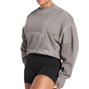 Sudadera con Capucha Corta de Color Sólido, Tejida y Estampada, Personalizable con Logotipo, al por Mayor, para Mujer, Holgada, Informal, Tallas Grandes - Product Image 6
