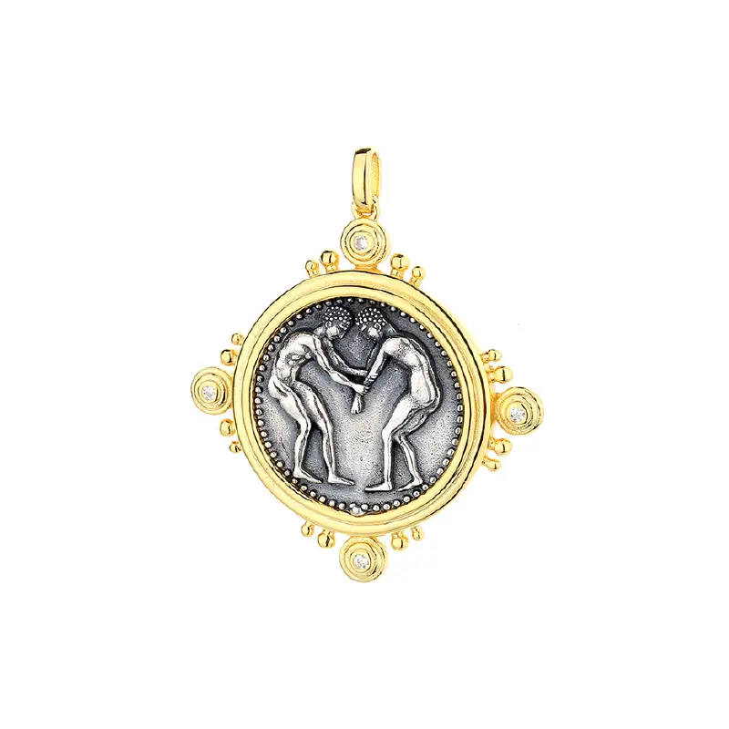 AMYAOO New S925 Sterling silver gold-plated antique coin pendant vintage Greek coin necklace