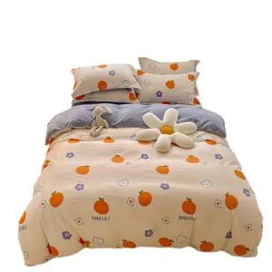 folhas de impressão urso Suppliers-Lençol de cama estampado de urso, conjunto de cama fofo com flores de urso de laranja, 100% algodão, anti-estática de luxo para meninas