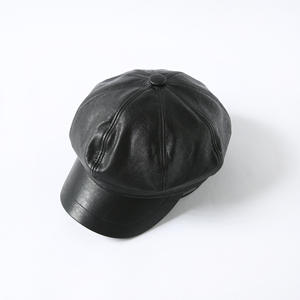 Chapeau Vintage en cuir Pu pour filles, couleur unie, élégant, artiste, peintre, <span class=keywords><strong>femme</strong></span>, béret décoratif, vert français - Product Image 3