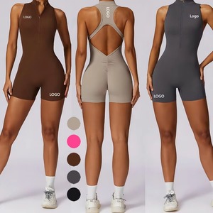 Combinaison sans manches vintage pour femmes 2025, haute intensité, logo personnalisé, ensembles de fitness pour la salle de sport, fermeture éclair, col roulé, combinaisons de sport - Product Image 6