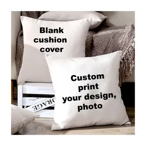 Cushion Covers Plain Buti Square White Polyester Plain Cotton Linen Fabric Custom Print Blank Sublimation Cushion Cover